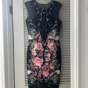 JAX Flower Stretch Lace Inset Cocktail Dress. Worn Once. Size 4